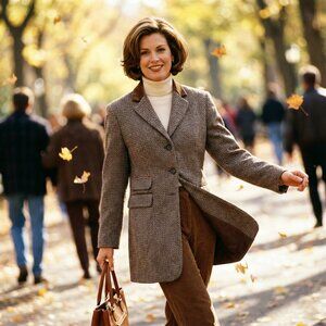 ROFA White Label Wool Tweed Blazer Velvet Collar Academia Mod Brown Size 10